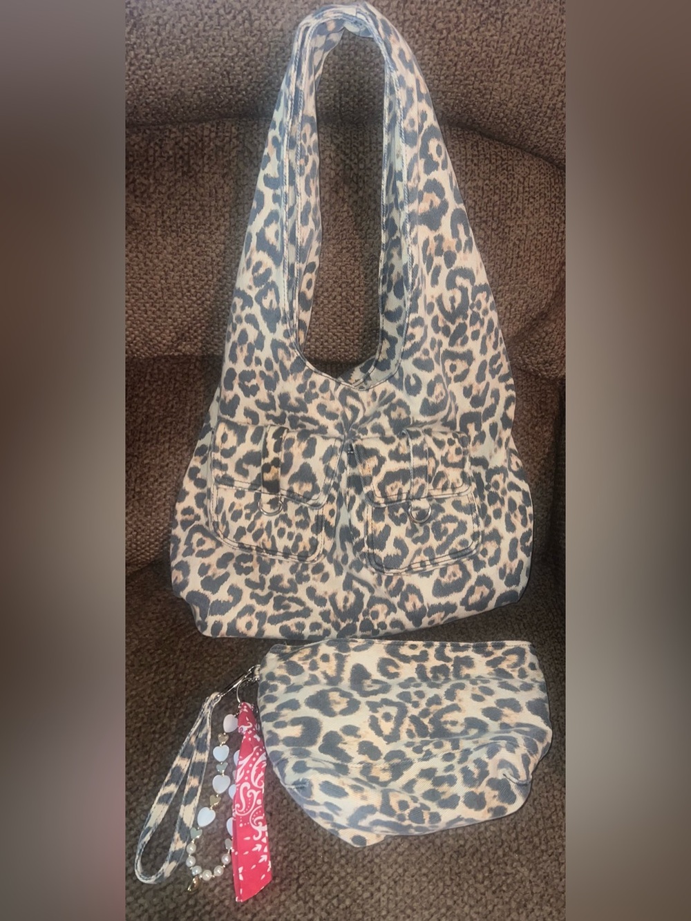 VIRAL No Boundaries Leopard Print Hobo Bag with Pouch and Keychain NWOT